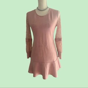 Korean Rose Pink Ruffled Hem Dress